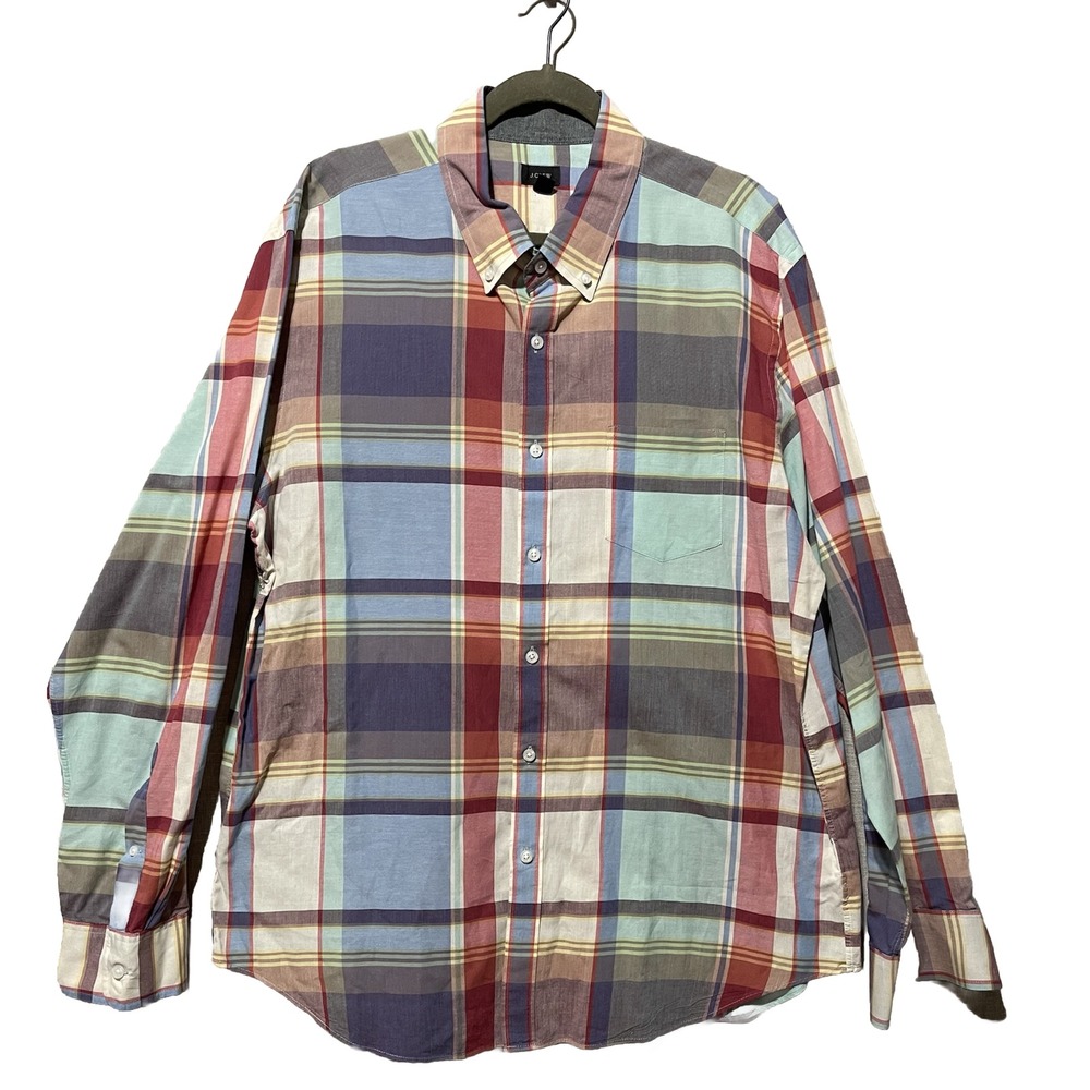 J. CREW Shirt Men's XL Pastel Plaid Button Down Cotton Classic Academia Preppy